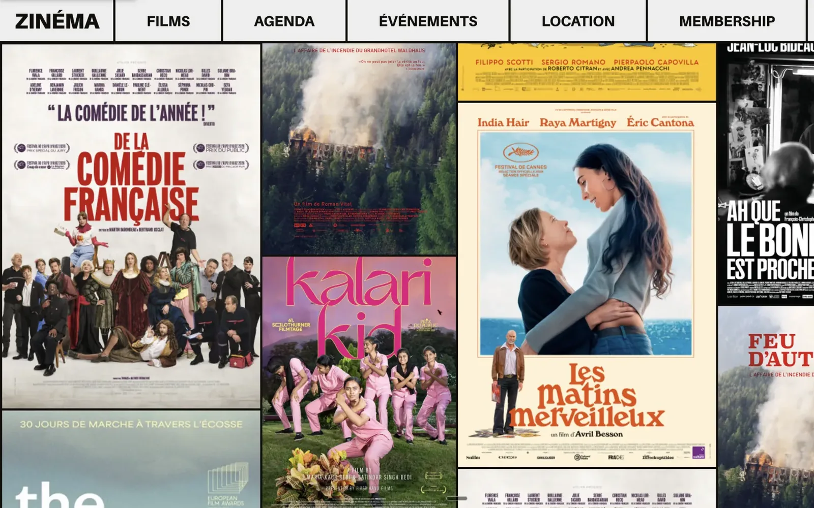 Page d'accueil du Zinéma, cinéma d'art et essai à Lausanne : un mur d'affiches de films